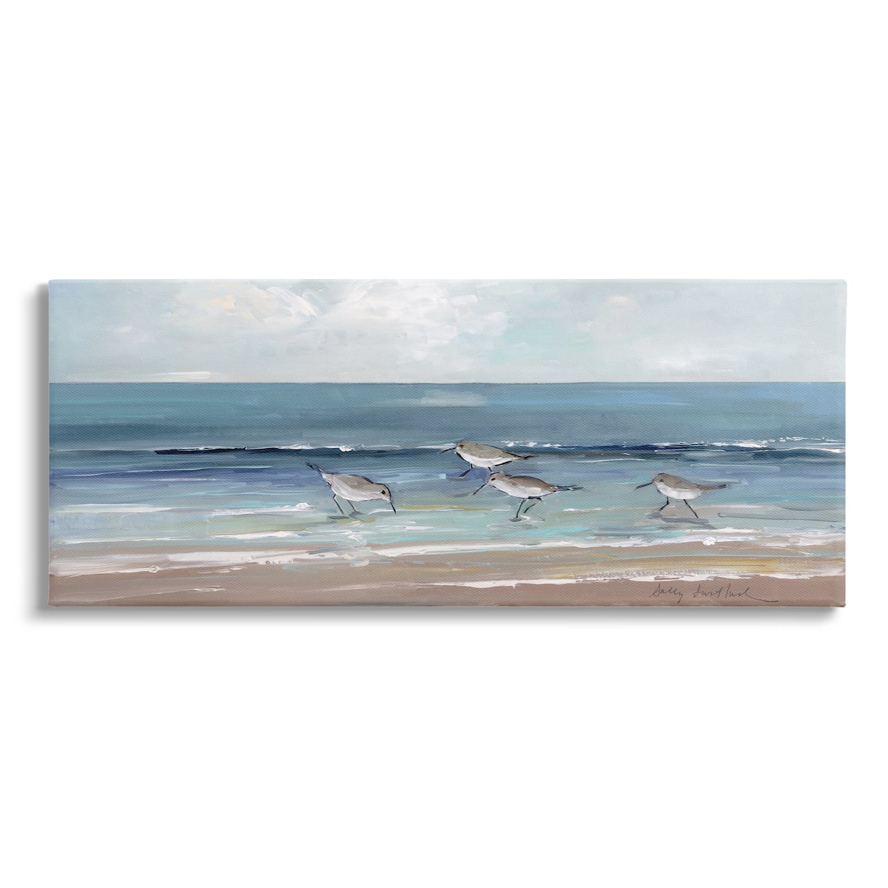 Stupell Industries Sandpipers Birds Cloudy Sky Beach Shore Painting Canvas Wall Art